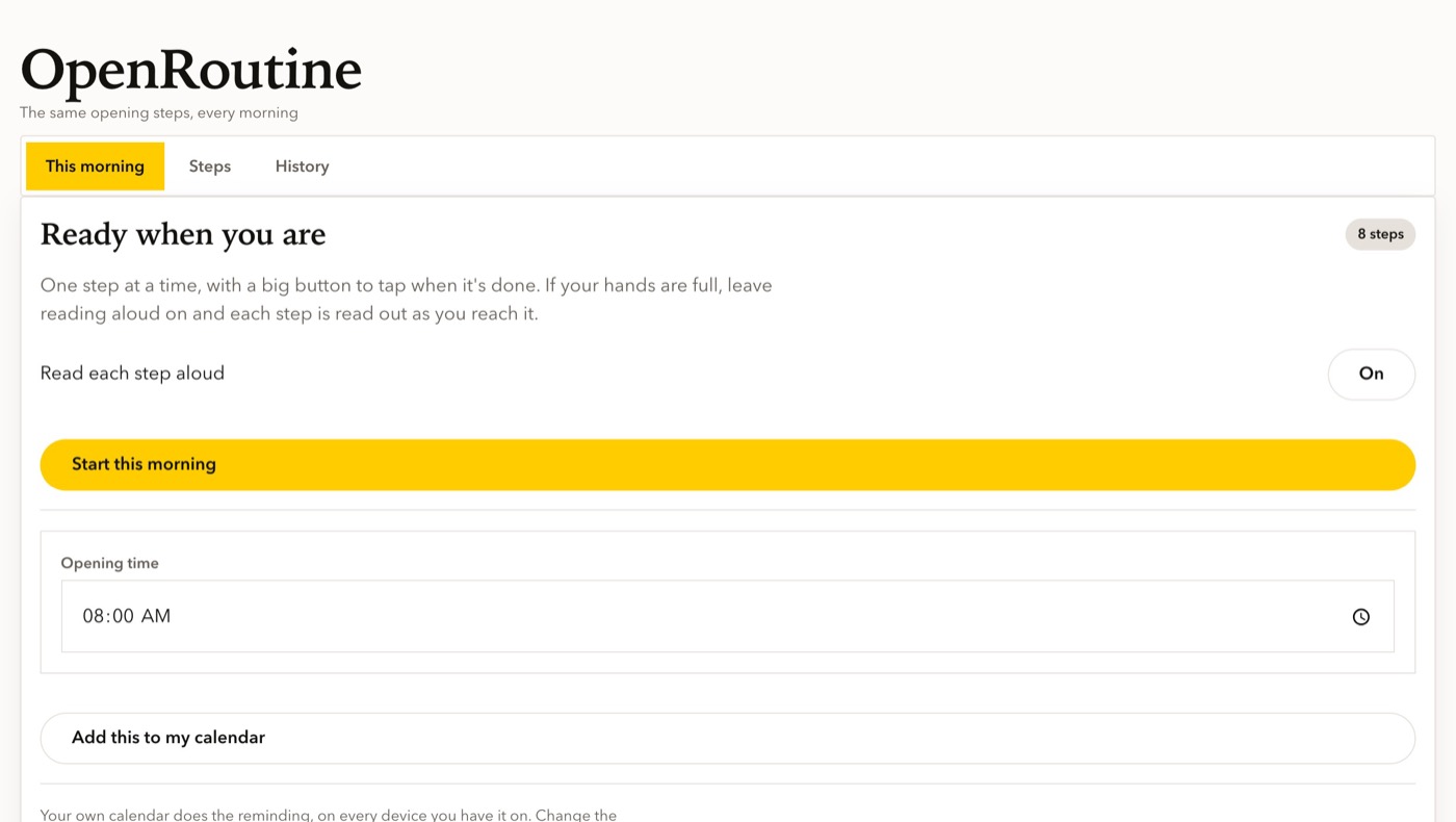 OpenRoutine on a laptop, showing put it on your calendar