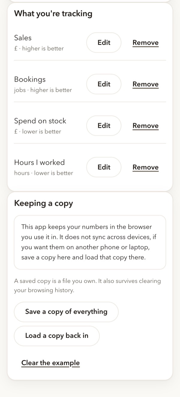 TallyBoard on a phone, showing stays on your device