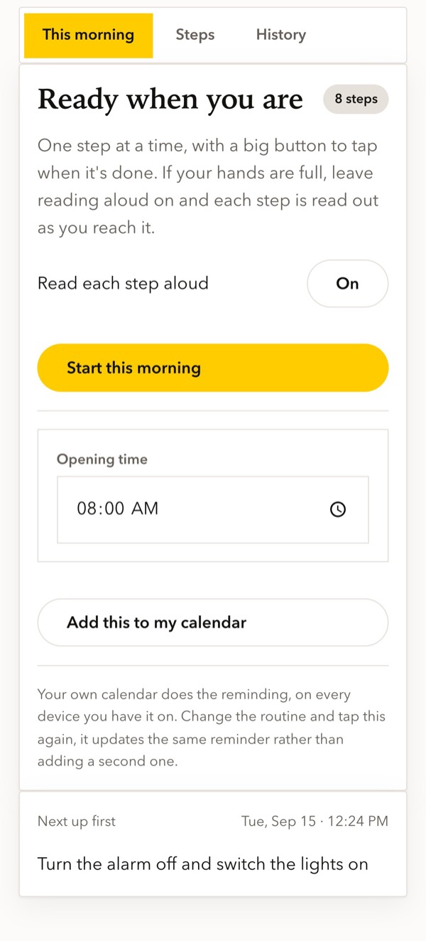 OpenRoutine on a phone, showing read it out loud